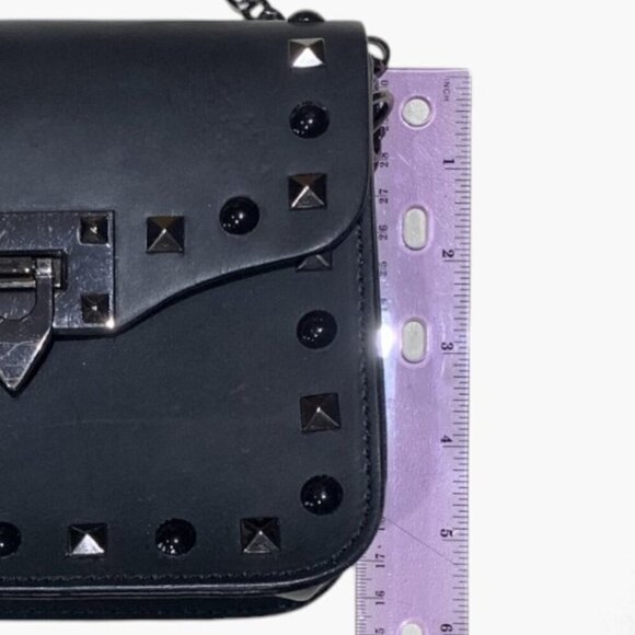 Borse in Pelle Black Studded Matte Leather Crossbody Bag w/Chainstrap - Picture 11 of 15